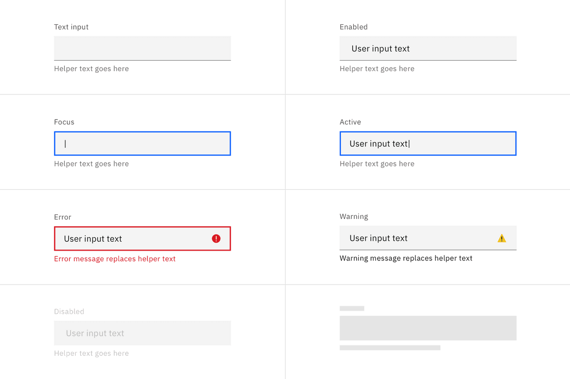 Text input states in the fixed style